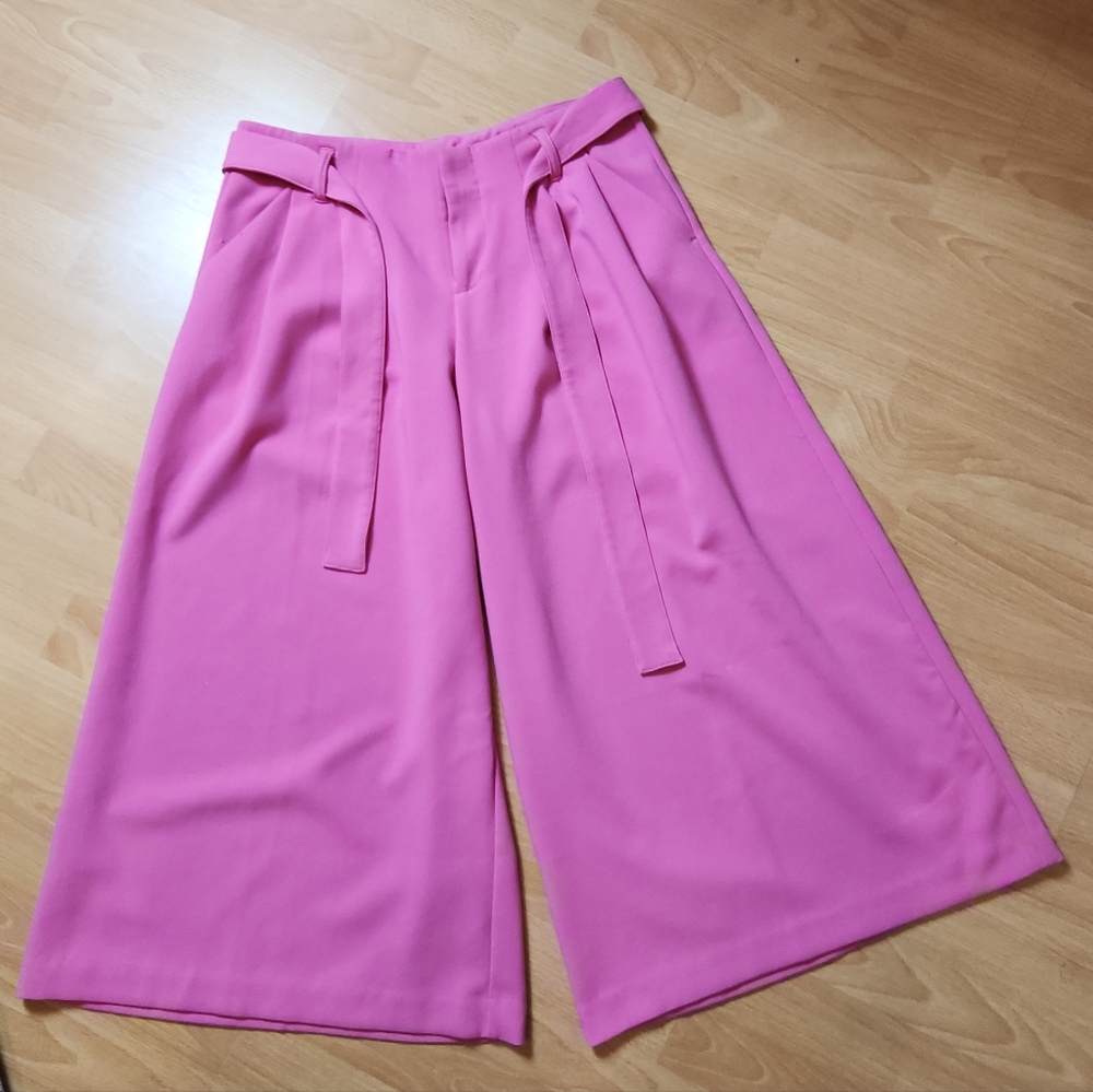 Anthropologie Maeve Sz 2 (Runs Big) Pink Wide Leg High Rise Crop Culottes Pants